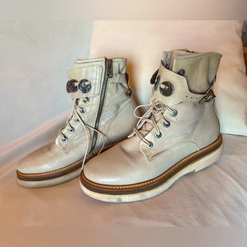 A.S.98 Ingle Boots embellished cream leather boots